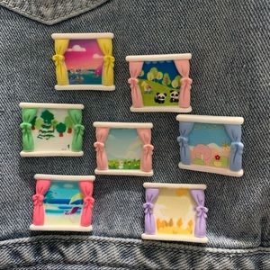 Set of 7 Window with Curtains Charm Pins